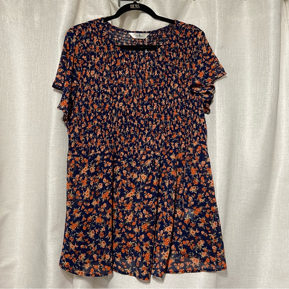 Agnes Orinda Navy Floral Peplum Blouse